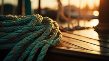 Near The Sailboat, A Rope Is Positioned, Ready For Maritime Adventures.