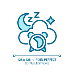 Poster - 2D pixel perfect editable blue good sleep icon, isolated vector, meditation thin line illustration.