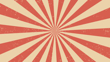 Circus Background And Spiral Retro Ray. Carnival Vintage Sunbeam Burst Layout. Vector Grunge Scratched Backdrop With Colorful Muted Red And Beige Radiating Stripes Creating Hypnotic Effect