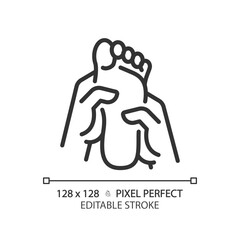 Poster - 2D pixel perfect editable black foot massage icon, isolated vector, thin line illustration.