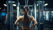 Fitness woman working out in gym doing exercise for back. Athletic girl doing lat pulldown