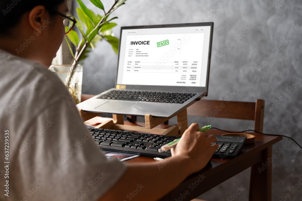 Accountant Using E Invoice Software At Computer In Office. Online ...