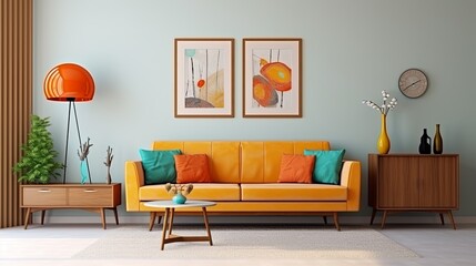 Canvas Print - modern colorful home mockup sofa wall template ideas creativity home interior concept colorful wall and decorative propr decorate in living room daylight,ai generate