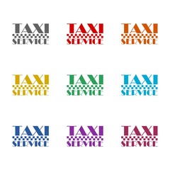 Canvas Print - Taxi service word logo icon isolated on white background. Set icons colorful