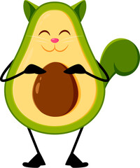 Wall Mural - Cartoon mexican avocado avocat character. Isolated vector playful fantasy animal veggies creature with kawaii face, adorable emoji, whimsical pet personage combining kitten with an avocado vegetable