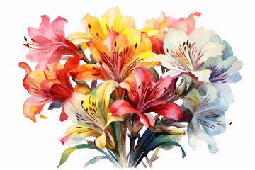 Sticker - Watercolor Alstroemeria Flowers Painting Art. Ai generative