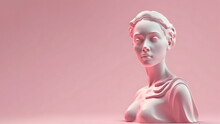 Minimalist Monochrome Bust Of A Beautiful Woman Statue In A Pink Shade