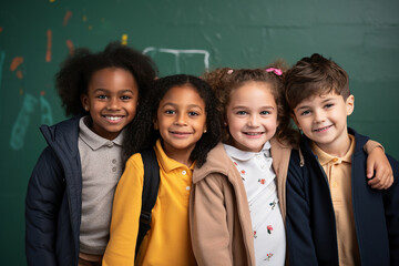 Wall Mural - Group of diverse primary school children standing together and looking at the camera