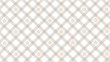 Diagonal Beige Checked Pattern And Flowers On The White Background