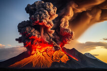 Picturesque Volcanic Eruption, Ash Cloud Rising From The Volcano