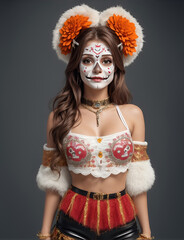 Pretty woman with make up day of the dead