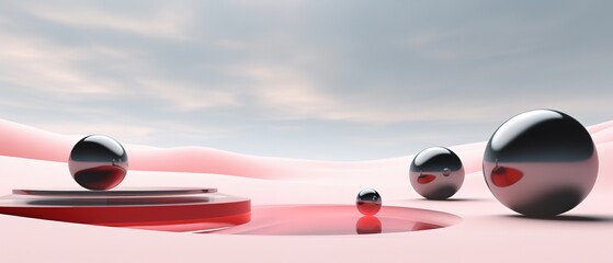 Poster - Floating spheres 3d rendering empty space for product show. Generative AI