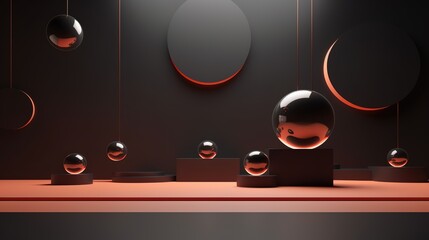Poster - Floating spheres 3d rendering empty space for product show. Generative AI