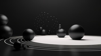 Poster - Floating spheres 3d rendering empty space for product show. Generative AI