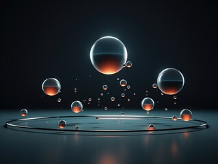 Poster - Floating spheres 3d rendering empty space for product show. Generative AI