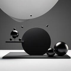 Poster - Floating spheres 3d rendering empty space for product show. Generative AI