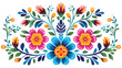 Mexican flower traditional pattern background. Mexican ethnic embroidery decoration ornament. Flower symmetry texture. Ornate folk graphic, wallpaper. Festive mexican floral motif. Vector illustration