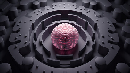 Poster - Pink technology digital artificial modern intelligence concept brain abstract science neon