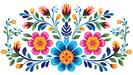 Mexican flower traditional pattern background. Mexican ethnic embroidery decoration ornament. Flower symmetry texture. Ornate folk graphic, wallpaper. Festive mexican floral motif. Vector illustration