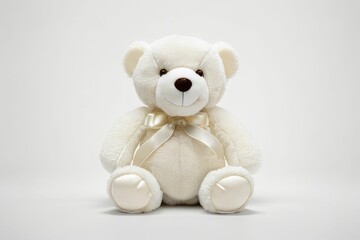 Wall Mural - white teddy bear sitting up against a plain background