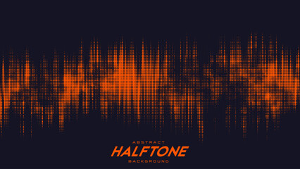 Poster - Abstract vector torn orange halftone sound wave. Scrathed dotted texture element.
