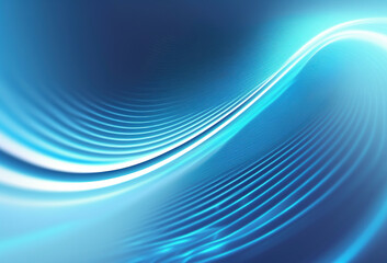 Wall Mural - Glowing wave. Light flare. Defocused neon blue color water ripple texture curve lines abstract art illustration futuristic background with free space.