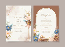 Set Of Wedding Invitation Card Template With Dry Rose Flowers And Leaves Decoration
