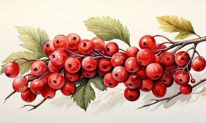 Wall Mural - Drawn branch with red berries, on a white background.