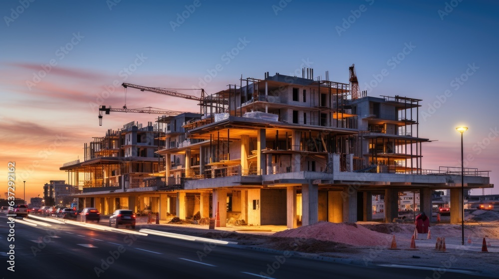 construction site and sunset , structural steel beam build large ...