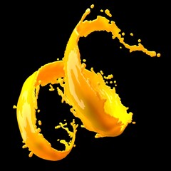 Canvas Print - orange juice splash isolated on black background