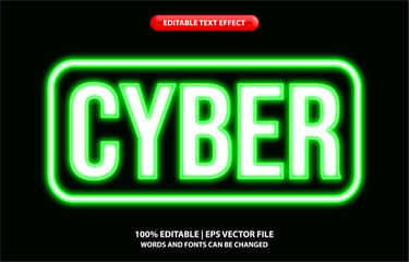 Wall Mural - Cyber editable text effect template, green neon light text style effect, premium vector