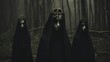 Satanist Nun Cult Meeting in the Forest - Dark, Mysterious Coven Meeting, Horror Scary Terrifying Halloween, Mysterious Figures, Ghosts, Witches, Cross, Satan