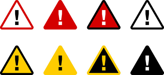 Poster - warning attention exclamation mark symbol icon set with red black yellow and white triangular traffi