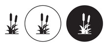 Cattail Icon Set. Lake Reed Vector Symbol In Black Color.