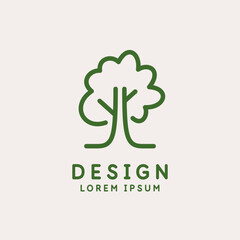Poster - The modern emblem is a linear tree. . A green tree is a sign of pure ecology, nature, and the natural environment.