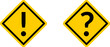 Yellow Attention Danger or Hazard Question Problem Warning Sign with Exclamation Mark and Question Mark in Diamond Shaped Frame Label Icon Set. Vector Image.