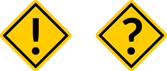 Poster - yellow attention danger or hazard question problem warning sign with exclamation mark and question m