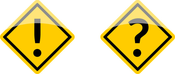 Poster - yellow attention danger or hazard question problem warning sign with exclamation mark and question m