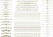 Set Of Text Delimiters. Ornate Vintage Frames And Scroll Elements. Vector Illustration
