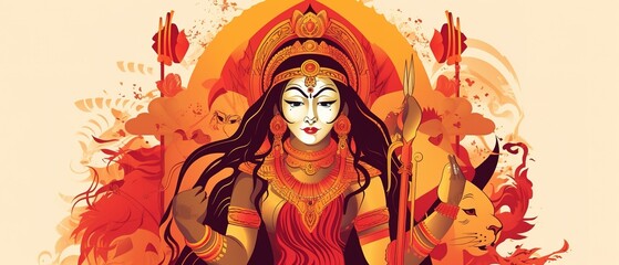 Wall Mural - Happy Durga puja , Durga mata with colorful background.