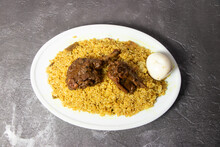 Duck Bhuna Khichuri Biryani Rice Pulao With Boiled Egg Served In Dish Isolated On Background Top View Of Bangladesh Food