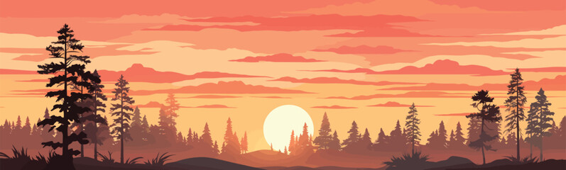 Sticker - sunset forest vector flat minimalistic isolated illustration