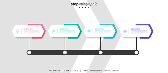 Wall Mural - Modern vector flat illustration. Line infographic numbers template with four elements, icons. Timeline designed for business, presentations, web design, interface, diagrams with 4 steps
