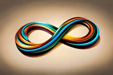 Isolated Infinity Symbol Vector Template. Illustration With 3D Realistic Eternity Sign With Colored Stripes. Colorful Wavy Volumetric Figure Eight For Logo, Branding