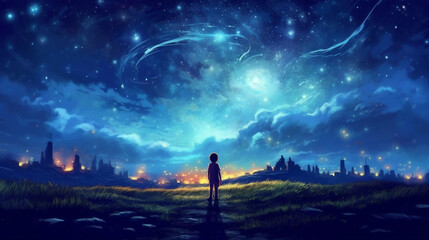 star astronomy child galaxy starry nature universe night space sky. Generative AI.