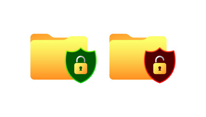 Poster - Protected folder. Flat, color, folder with a password, checking the folder for viruses. Vector icons