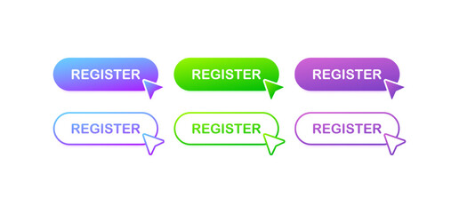 Poster - Register button. Flat, color, mouse cursor on button, cursor on register button. Vector icons
