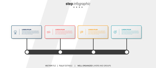 Wall Mural - White vector infographic template. Flowchart presentation design elements with text space. Data visualization with 4 steps. Process timeline chart. Workflow layout with copyspace
