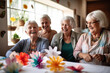 Group of Seniors Participating in a Creative Arts and Crafts Workshop, love and happiness of old age,  