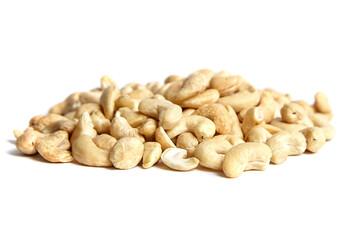 Cashew nut heap isolated on white background. Healthy vegan ingredient